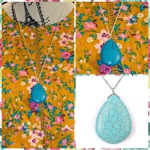 Turquoise drop pendant with 27” silver necklace